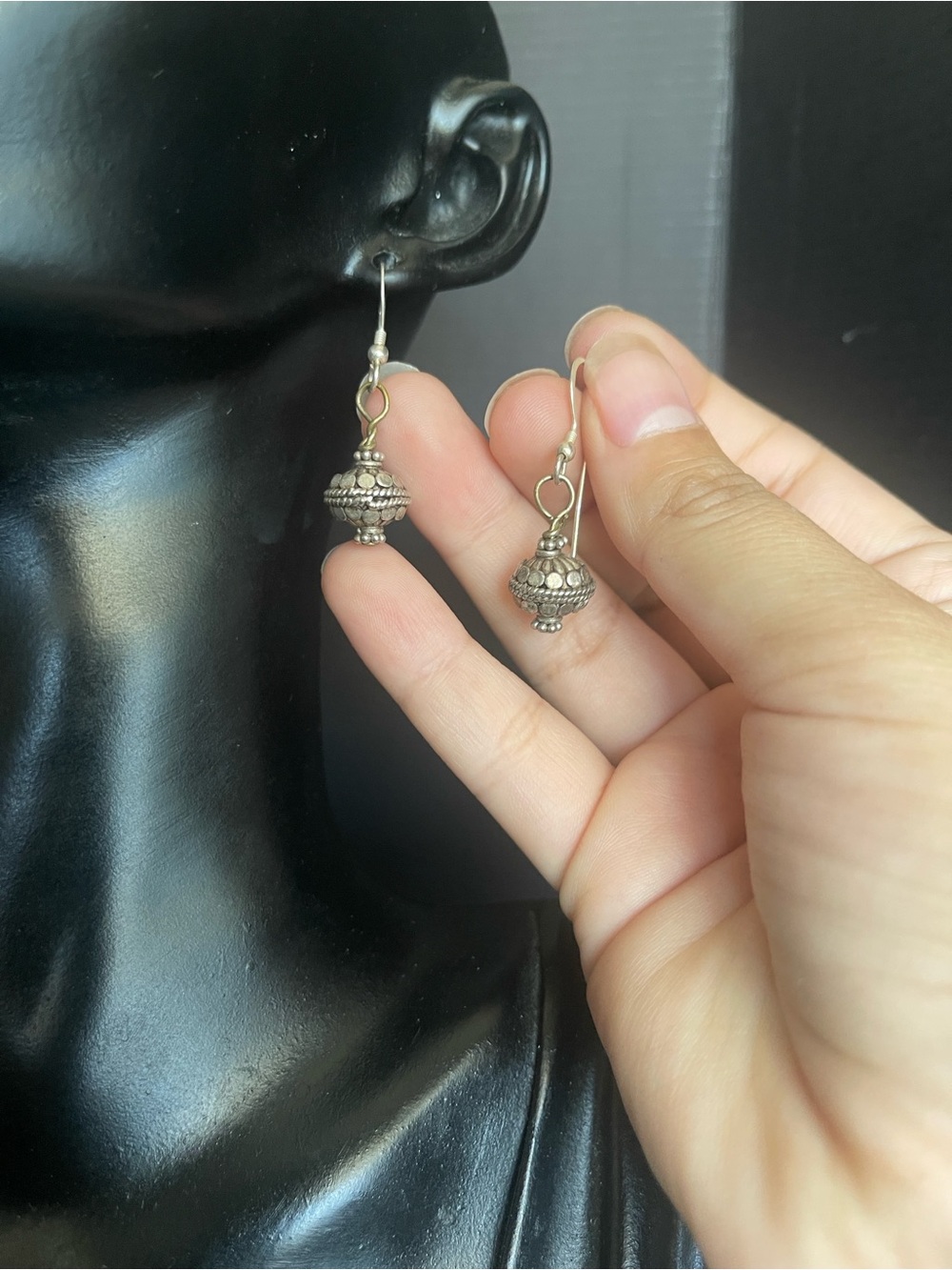 Sterling silver bead filagree dangle drop earrings